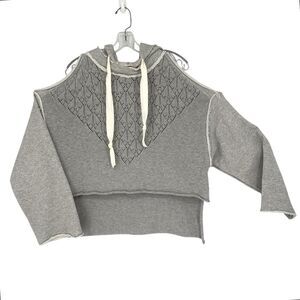 Free People Open Shoulder Cropped Hoodie Sweater Cotton XS Oversized Gray Boho